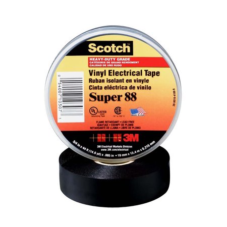 3M Electrical Scotch Professional Grade Vinyl Electrical Tape Super 88, 1 1/2 In X 36 Yd (38 Mm X 32, 9 M) 88-SUPER-1-1/2X36YD